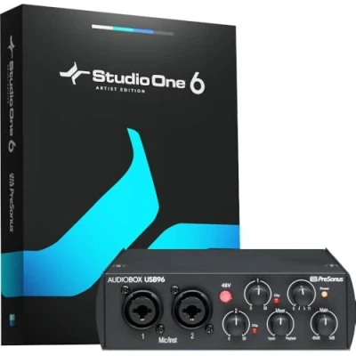 Abbildung von PreSonus AudioBox 96 USB Audio Interface, für Aufnahme, Streaming, Podcasting mit Software Bundle inklusive Studio One Artist, Ableton Live Lite DAW, 25th Anniversary Edition