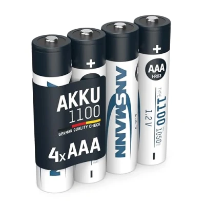 Abbildung von ANSMANN Akku Micro AAA 1050 mAh 1,2V, 4 Stück, wiederaufladbar, ideal für Spielekonsolen, wireless Maus, Taschenlampen, Hochleistungsakku