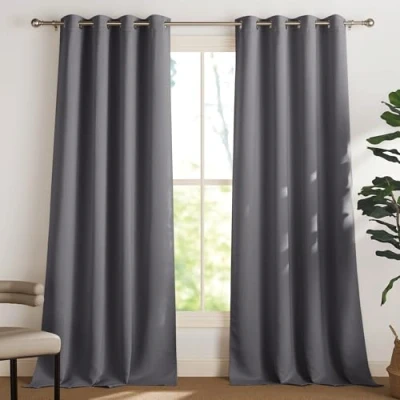 Abbildung von PONY DANCE Thermovorhang Kälteschutz Winter Graue Blickdichte Vorhänge Wärmeisolierend Ösenvorhang 2er Set H 245 x B 140 cm Verdunkelnde Gardinen Wohnzimmer Verdunkelungsvorhang Ösen