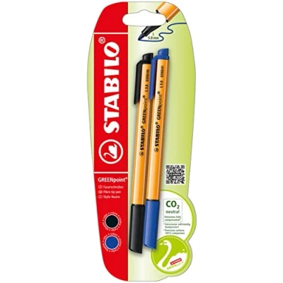 Abbildung von Umweltfreundlicher Filzschreiber STABILO GREENpoint 2er Pack blau, schwarz