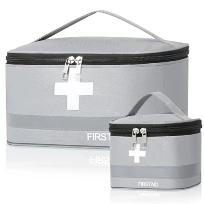 Abbildung von Cozary 2 Stück Erste Hilfe Set, Große &amp; Klein Reiseapotheke, Wasserdicht Medikamententasche, Reiseapotheke Tasche Leer Outdoor für Schule, Reisen, Camping, Wandern Grau