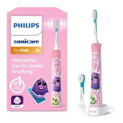 Abbildung von Philips Sonicare For Kids, elektrische Schallzahnbürste mit App, für Kinder ab 3 Jahren, SmarTimer und QuadPacer eine gründliche Reinigung, Rosa, Modell HX6352/42