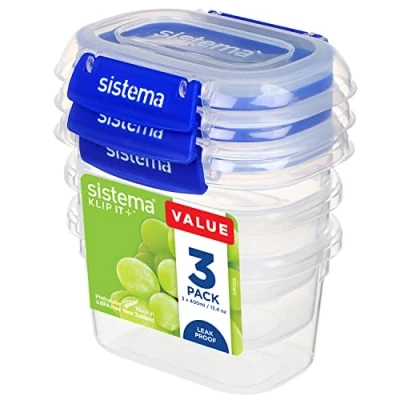 Abbildung von Sistema KLIP IT PLUS Frischhaltedosen Set 400 ml auslaufsichere, stapelbare und luftdichte Vorratsdosen mit Deckel geeignet für Kühl /Gefrierschrank BPA freier Kunststoff 3 Stück
