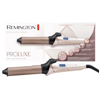 Abbildung von Remington Lockenstab große Locken [32mm] PROluxe Digital (OPTIheat Technologie, Grip Tech Keramik Beschichtung) LCD Display bis 210,sanfte Wellen für feines kräftiges Haar, Schwarz/Braun, CI9132