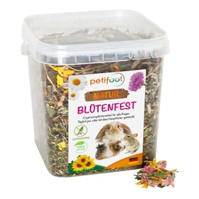 Abbildung von petifool Blütenfest 380g Ergänzungsfutter für Nager natürliches Nagerfutter Kaninchen, Meerschweinchen, Hamster, Chinchilla &amp; mehr ohne künstliche Zusätze 100% Natur artgerechtes Futter