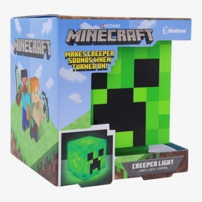 Abbildung von Minecraft Creeper Tischlampe mit offiziellen Sounds, Handheld Nachtlicht für Kinderzimmer oder Gamer Deko, Offiziell lizenziert