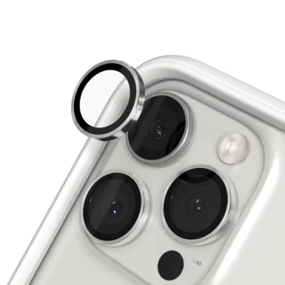 Abbildung von RhinoShield 9H Tempered Glass Kameraprotektoren, kompatibel mit [iPhone 16 Pro / Max] Stoß und Kratzfest, hohe Klarheit, explosionssicheren Schutz, Anti Beschlag Technologie Silber