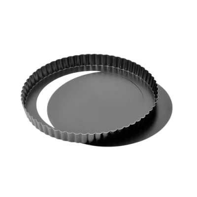 Abbildung von Original Kaiser Classic Tarteform mit Hebeboden 28 cm, Quicheform antihaftbeschichtet, herausdrückbarer Hebeboden, servierfertig, gleichmäßige Bräunung, Schwarz
