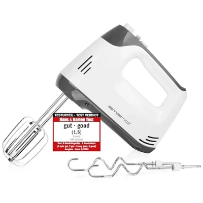 Abbildung von EMERIO elektrischer Handmixer Handrührer Mixer Handrührgerät mit 400 Watt 5 Geschwindigkeiten &amp; Turbotaste extra lange Schneebesen + Knethaken aus Edelstahl (geschirrspülgeeignet) BPA frei HM 130365