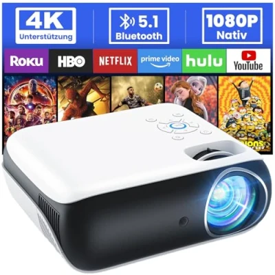 Abbildung von HOPVISION Beamer, Full HD 1080P Bluetooth Beamer 4K Unterstützt, Tragbare Mini Heimkino, Home/Outdoor Projektor Kompatibel mit Smartphone/HDMI/USB/AV/Fire Stick/PS5
