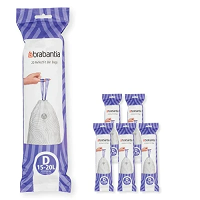 Abbildung von Brabantia Müllbeutel PerfectFit Multipack (Code D 15L / 20L) Extra Starke Müllsäcke mit Zugband, 6 rollen (120 Müllbeutel)