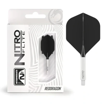 Abbildung von RED DRAGON Darts Nitro Flite Integriert Flüge &amp; Schäfte System No.2 Form und Design Weiß Schwarz Farbe, Dazwischenliegend Länge