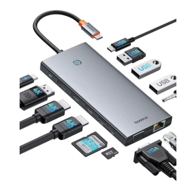 Abbildung von 【Chip Optimiert】Baseus USB C Docking Station 3 Monitore, 13 in 1 Hub mit 2 HDMI 4K@60Hz, DisplayPort VGA, 3.1 10 Gbps, PD 100W und Ethernet für Dell/HP/Lenovo/Surface Laptop