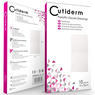 Abbildung von Cutiderm sterile Paraffingaze Kompresse, 10 cm x 20 cm, Packung mit Stück