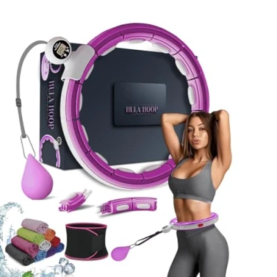 Abbildung von K MART Smart Weighted Hula Ring Hoops, Circle Abnehmbarer Fitnessring mit 360 Grad Auto Spinning Ball Massage, Gymnastik, Erwachsene Fitness für Gewichtsverlust (Lila)
