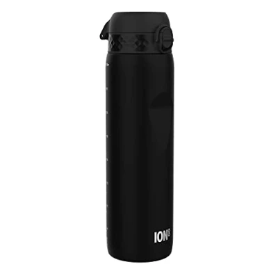 Abbildung von Ion8 1 Liter Trinkflasche, 1000ml, Auslaufsicher, Einhandöffnung, Sichere Verriegelung, Spülmaschinenfest, BPA frei, Tragegriff, Leicht zu Reinigen, Ideal für Sport und Fitnessstudio, Schwarz