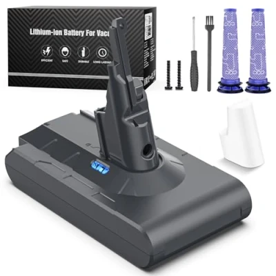 Abbildung von V8 Akku 6500mAh, Keenstone Ersatzakku Für Dyson SV10 Absolute Animal Motorhead Fluffy Slim Total Clean Extra mit 2 Filtern