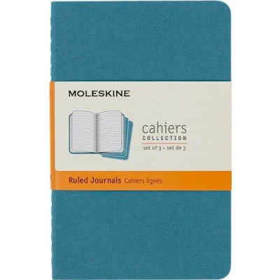 Abbildung von Moleskine Cahier Journal, Set 3 Notebooks with Ruled Pages, Cardboard Cover Visible Cotton Stiching, Colour Brisk Blue, Pocket 9 x 14 cm, 64 Pages