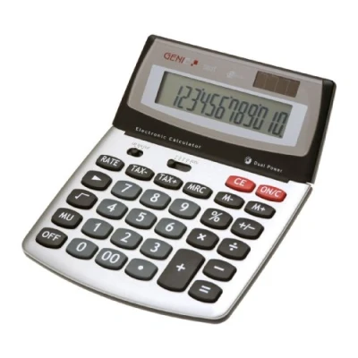 Abbildung von Genie 560 T 12 stelliger Design Tischrechner (Dual Power (Solar und Batterie); Jumbo Display) silber / grau