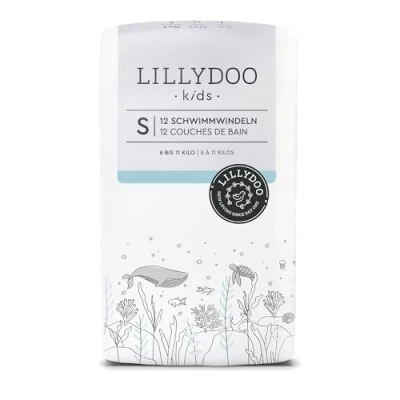 Abbildung von LILLYDOO hautfreundliche Einweg Schwimmwindeln für Babys, Größe S (6 11 kg), 3 Packungen (36 Stück) mit 2 stilvollen Designs