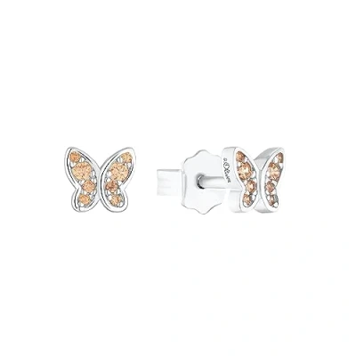 Abbildung von s.Oliver Ohrstecker 925 Sterling Silber Mädchen Kinder Ohrschmuck, mit Zirkonia synth., 0,5 cm, Silber, Schmetterling, Kommt in Schmuck Geschenk Box,