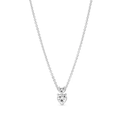 Abbildung von Pandora Double Heart Sparkling Collier Halskette, Damen, Größe: 45, Sterling silver