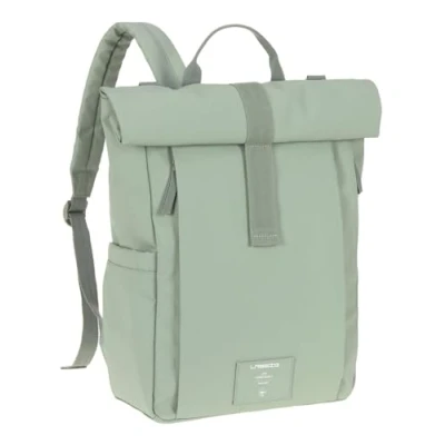 Abbildung von LÄSSIG Baby Wickelrucksack Wickeltasche Rucksack mit Wickelunterlage, Kinderwagenbefestigung, Flaschenhalter nachhaltig produziert/GRE Rolltop Up Backpack silver green