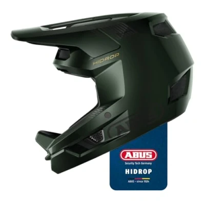 Abbildung von ABUS Downhill Helm HiDrop ASTM zertifizierter Fullface mit ABS Außenschale für MTB: Downhill, Enduro und Bikepark Erwachsene Jugendliche Grün, Größe S