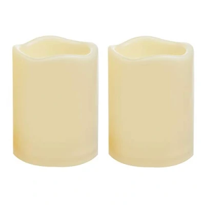 Abbildung von 2 Stück 7,6cm x 10 cm Wasserdichte batteriebetriebene flammenlose LED Säulenkerzen im Freien mit Timer flackern Plastikharz Elektrisches dekoratives Licht für Laterne Patio Garten Home Party Dekor