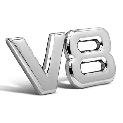 Abbildung von V8 Emblem Zeichen Chrom Schriftzug 3D Logo Auto Aufkleber Tuning Sticker Metall