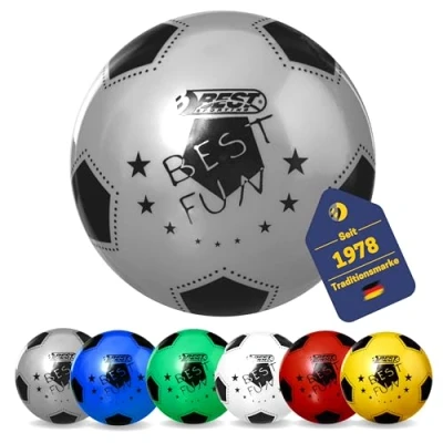Abbildung von Best Sporting PVC Ball Fun I Leichter Spielball silberner Fußball hochwertiger Wasserball 23 cm großer Beachball bunter mit Logo Gummiball Kinder