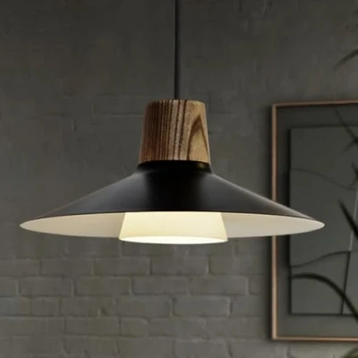 Abbildung von ouglres Pendelleuchte 1 Flammig Schwarz,Vintage lampenschirm hängelampe Groß,Industrial Metall,Glas Schirm,Höhenverstellbar,Modern Holz Hängeleuchte E27 Für Esszimmer,Schlafzimmer,Küche,ø28 cm