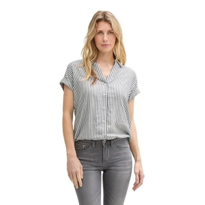 Abbildung von TOM Tailor Striped Shortsleeve Hemdbluse, Damen, Größe: 34, Navy white