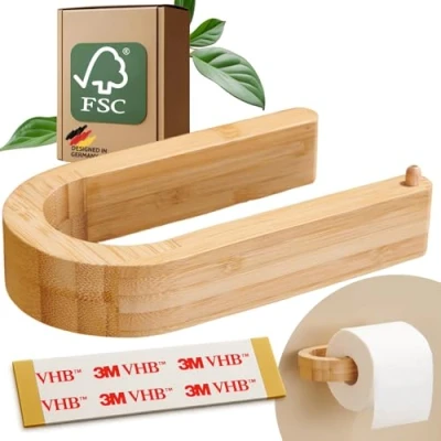Abbildung von DEKAZIA® Toilettenpapierhalter Bambus Holz Klopapierhalter Klorollenhalter Ohne Bohren Klopapier Halterung Klopapierrollenhalter Wand