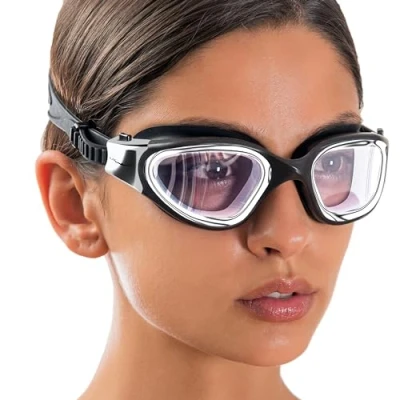 Abbildung von AqtivAqua Schwimmbrille DX — Weites Sichtfeld, UV Schutz, Anti Beschlag, Auslaufsicher, Geeignet für Innen und Außenbeleuchtung mit Anpassbarem Silikonband Erwachsene Jugendliche