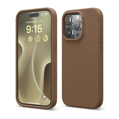 Abbildung von elago Schutzhülle aus Flüssigsilikon, kompatibel mit iPhone 15 Pro, Premium Qualität, Rundumschutz [stoßfeste Struktur 4 Schichten], weiches Mikrofaserfutter, Kratzfest (braun)