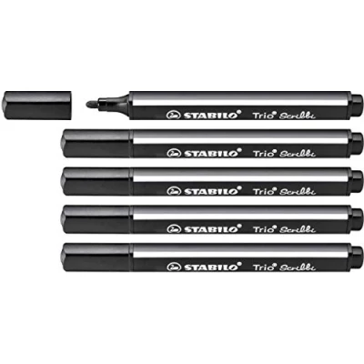Abbildung von Gefederter Dreikant Filzstift STABILO Trio Scribbi 5er Pack schwarz