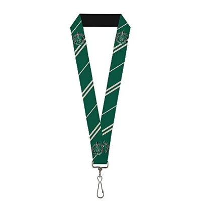 Abbildung von Buckle Down Unisex Schlüsselband 2,5 cm Slytherin Wappen/Streifen5 Grün/Grau Schlüsselanhänger, Mehrfarbig, One Size