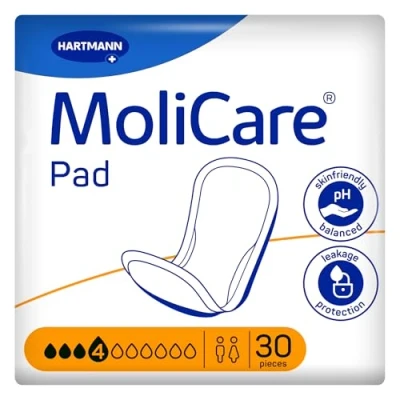 Abbildung von MoliCare Pad 4 Tropfen Extra lange Erwachsenen Inkontinenzeinlage für Frauen und Männer mit mittlerer Blasenschwäche, Geruchsneutralisierend, Auslaufschutz, Fortschrittlicher Hautschutz, 30 Stück