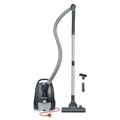 Abbildung von SEVERIN Staubsauger mit Beutel, kompakter &amp; leiser Bodenstaubsauger für Teppich Hartböden, 750 W, Soft Sound Bodendüse, 8 m Reichweite, schwarz, BC 7030