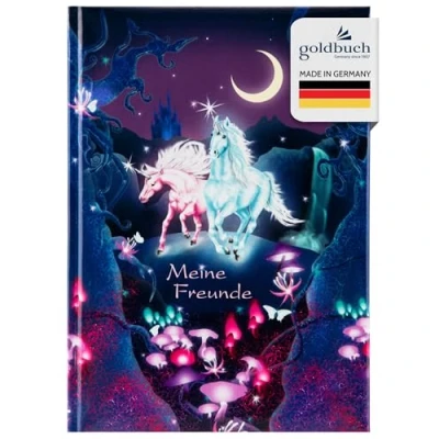Abbildung von goldbuch 43579 Freundebuch Unicorn DIN A5 mit 84 illustrierten Seiten, für Kita, Hort und Grundschule, Beste Freunde in der Schulzeit, Kunstdruck, Lila, 70 Mm