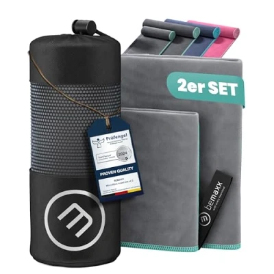 Abbildung von Mikrofaser Handtuch 2er Set: Schnelltrocknend, Kompakt, Leicht Microfiber Towel groß klein: Camping Fitness Sport Badetuch Sporthandtuch Reisehandtuch Mikrofaserhandtuch Fitnesshandtuch