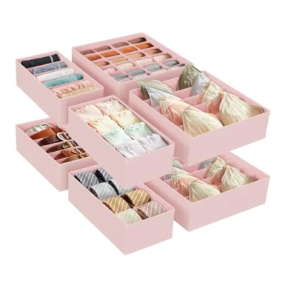 Abbildung von SONGMICS Unterwäsche Organizer 8er Set, Schubladen faltbar, Ordnungssystem Kleiderschrank, Aufbewahrungsbox Schrank, Stoffboxen Aufbewahrung, für BHs Socken Krawatten, rosa RUS008P01
