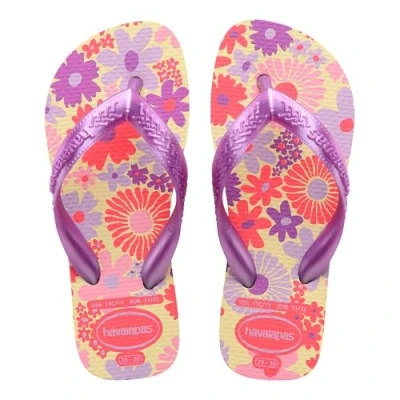 Abbildung von Havaianas Kids Flores, bequeme, langlebige und witzige Flip Flops, Sohle mit Blumenmuster, Metallic Riemen rutschfeste Sohle, Mädchen