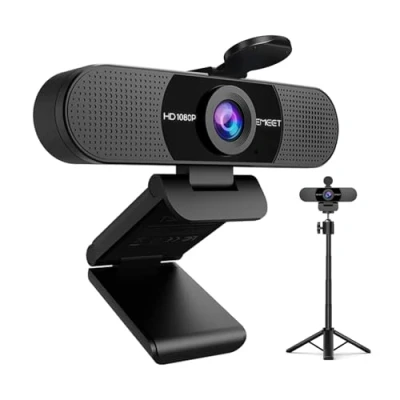 Abbildung von EMEET Full HD Webcam C960 Kit 1080P mit Objektivabdeckung &amp; Dual Mikrofon, 90 Streaming Kamera Automatische Lichtkorrektur, Plug Play, Stativ für Linux, Win10, Mac OS