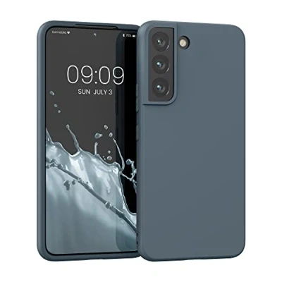 Abbildung von kwmobile Hülle kompatibel mit Samsung Galaxy S22 weiches TPU Silikon Case Cover geeignet für kabelloses Laden Dunkler Schiefer