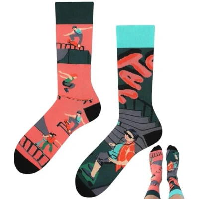 Abbildung von TODO Lustige Inline Skate Socken mit Skateboard Motiv, Skater Rollschuhe Stuntscooter Trick Roller Skates 35 38