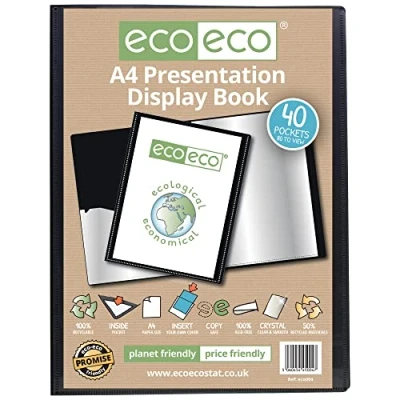 Abbildung von eco A4 50% Recycelt 40 Taschen Schwarz Farbe Päsentationsdisplay Buch