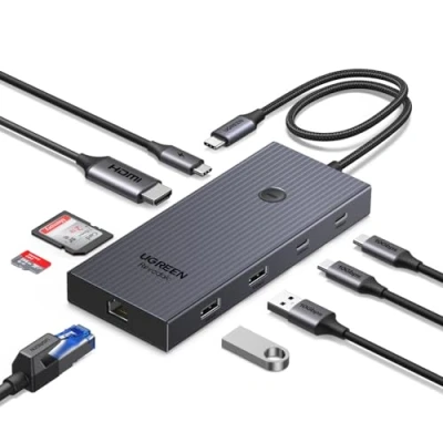 Abbildung von UGREEN Revodok Pro 9 in 1 USB C Hub, 10Gbps Adapter mit 4K HDMI, Gigabit Ethernet, und 2 A Datenports, SD/TF Kartenleser, PD 100W Kompatibel MacBook, Surface, iPad usw.