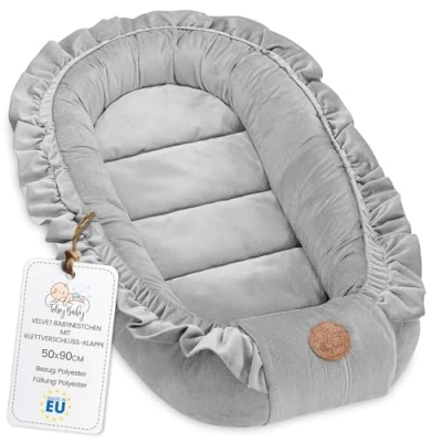 Abbildung von Nestchen Baby Babynestchen Neugeborene Minky Babynest für kinderbett Vielseitiges tragbar Nest kuschelnest zubehör babybett warm winter coccon Velvet Grau